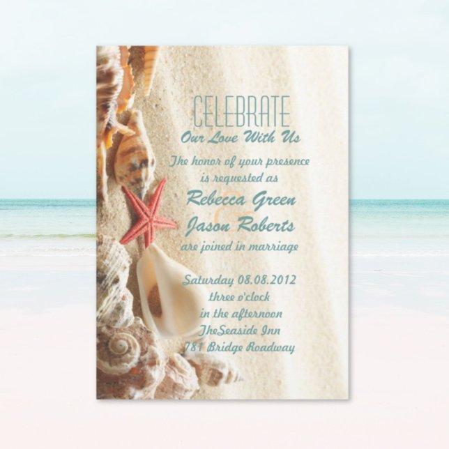 Invitación elegante océano arena marejadas playa boda (Subido por el creador)
