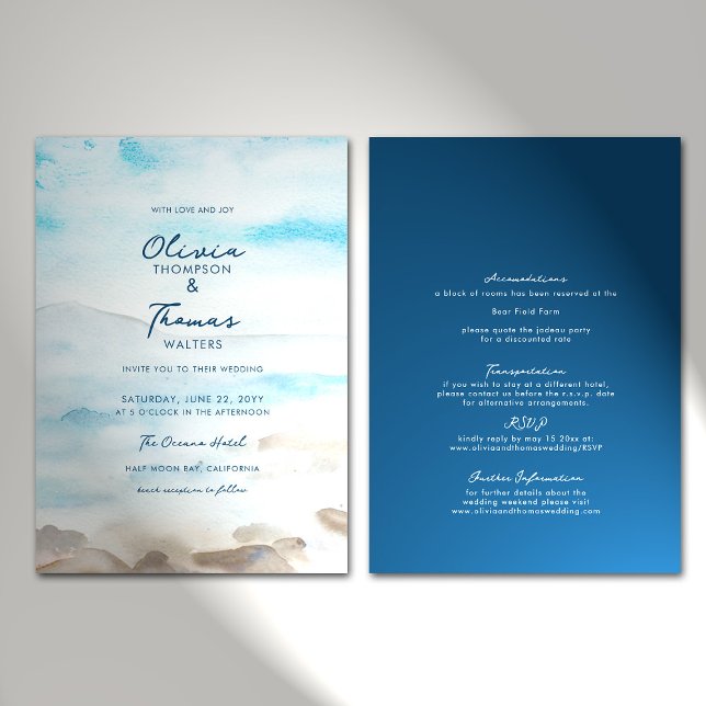Invitación Elegante océano rocoso en una boda playera (Subido por el creador)