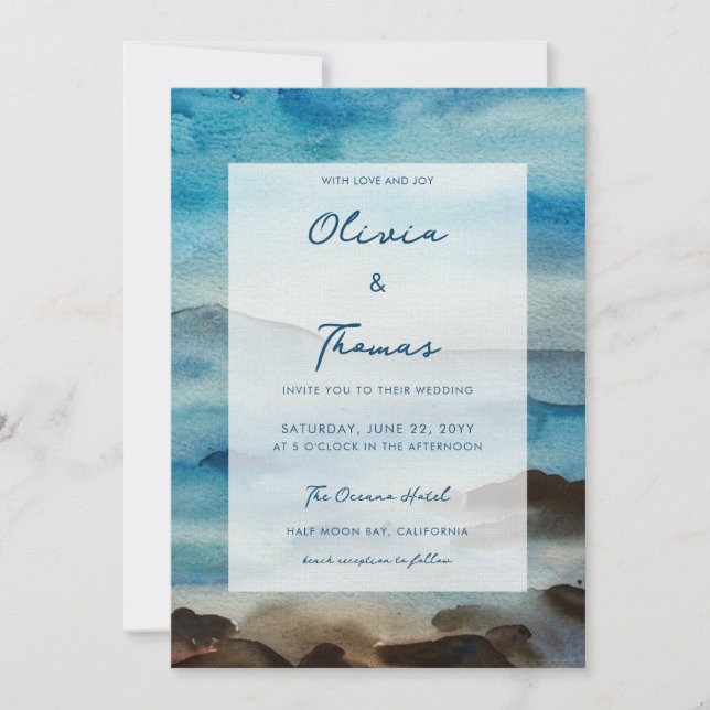 Invitación Elegante Océano Rocoso Mist Sefront Beach Wedding (Anverso)