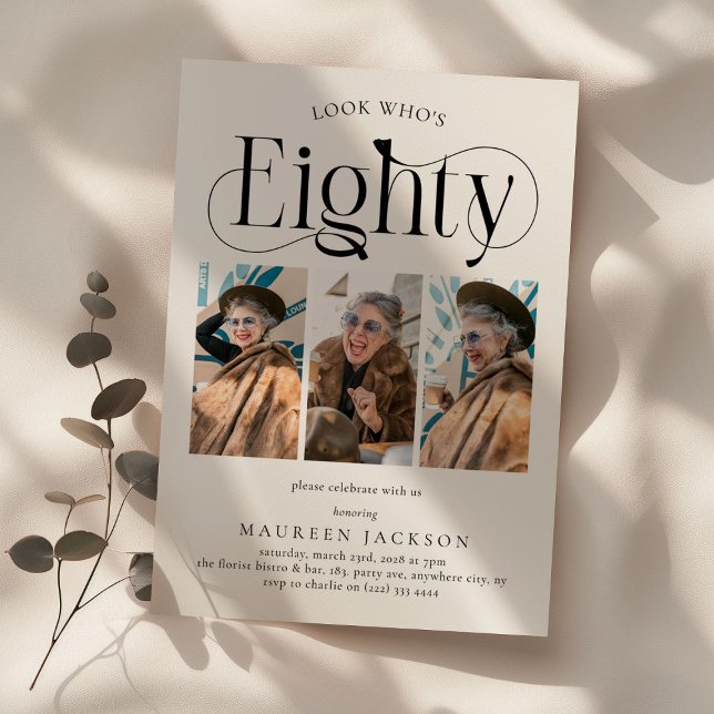 Invitación Elegante OCHENTA 3 collage de fotos 80 cumpleaños (Subido por el creador)