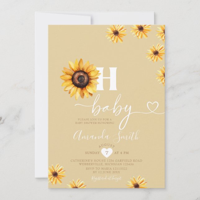 Invitación Elegante Oh Baby Sunflowers Fiesta de Baby Shower (Anverso)
