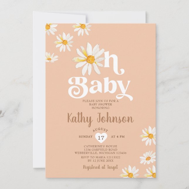 Invitación Elegante Oh bebé Daisy Flowers Boho Baby Shower (Anverso)