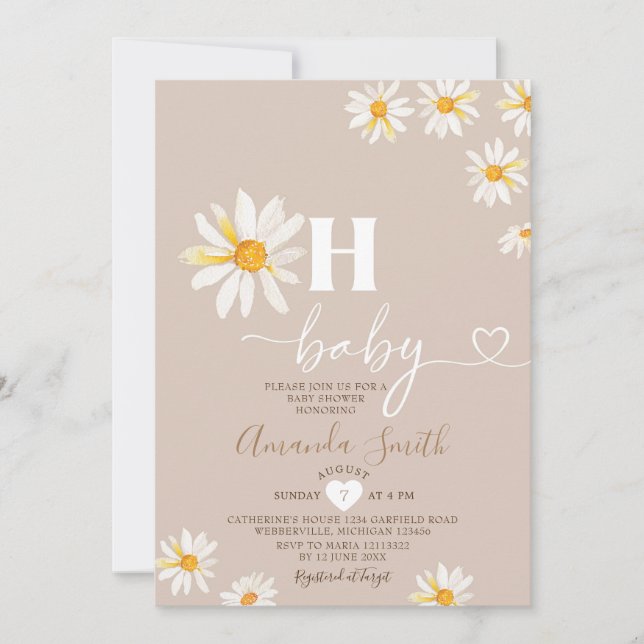Invitación Elegante Oh bebé Daisy Flowers Boho Baby Shower (Anverso)