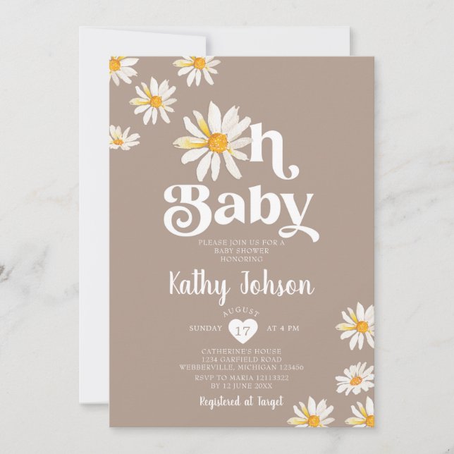 Invitación Elegante Oh bebé Daisy Flowers Boho Baby Shower (Anverso)