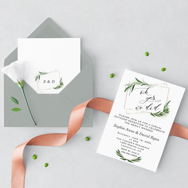 Invitación Elegante Oh Sí Hicimos Boda De Oro De Oliva (Oh yes, we did invitation, after wedding party greenery wedding invitation)