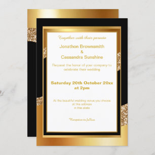 INVITACIÓN ELEGANTE OLA DE PURPURINA BLANCO BLANCO DE ORO ROJ