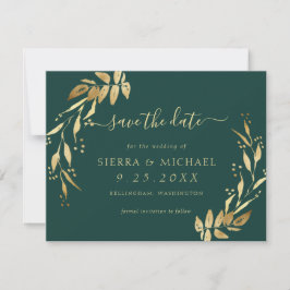 Invitación Elegante oliage de oro verde esmeralda salva la fe