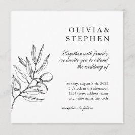 Invitación Elegante oliva. Boda blanco negro formal simple