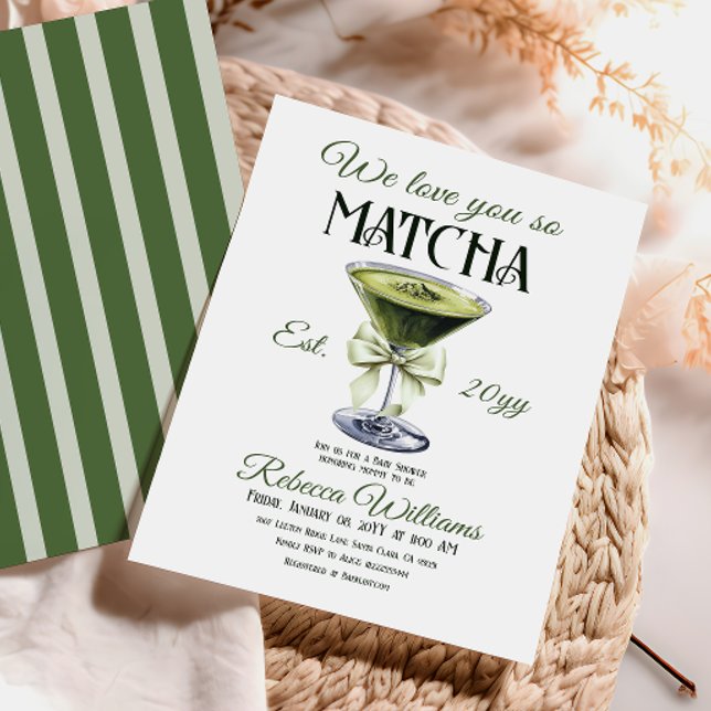 Invitación Elegante Olive Bow Te Ama Así Que Matcha Baby Show (Subido por el creador)
