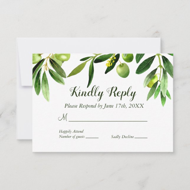 Invitación Elegante Olive Leaf Boho Garden RSVP (Anverso)
