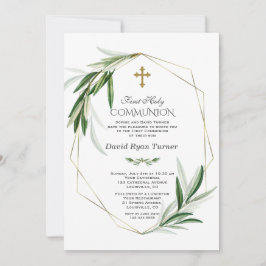 Invitación Elegante olivo deja al niño del oro en primera com