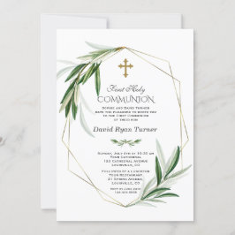 Invitación Elegante olivo deja al niño del oro en primera com