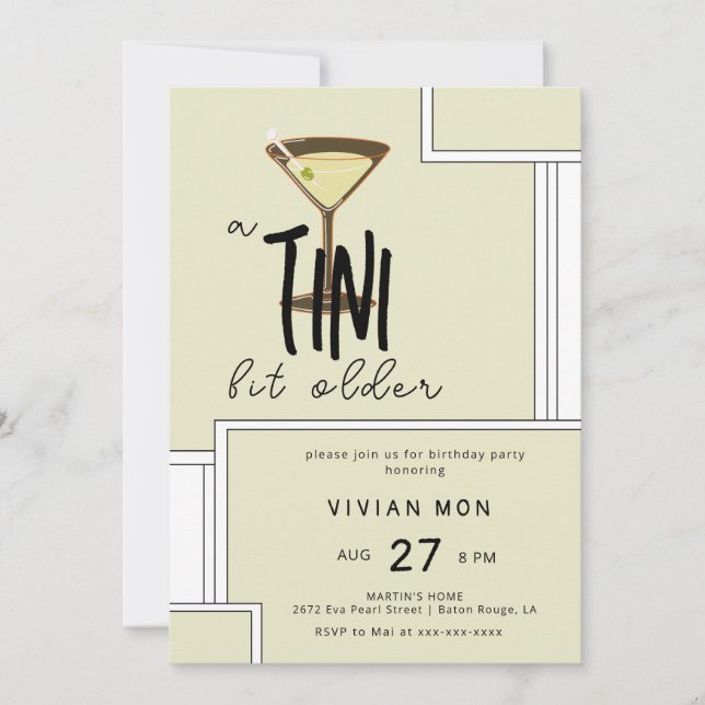 Invitación Elegante olivo Martini un poco más viejo cumpleaño (Anverso)