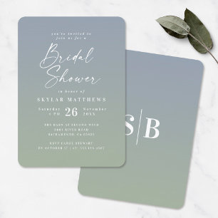 Invitación Elegante Ombre Azul Polvoriento y Verde Baby Showe