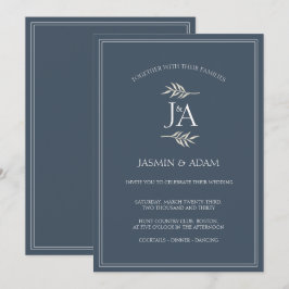 Invitación Elegante Opulencia Azul Real Monograma Boda 
