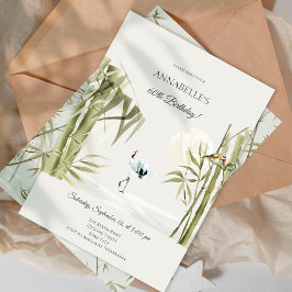 Invitación Elegante Oriental Bamboo Crane Fiesta de cumpleaño