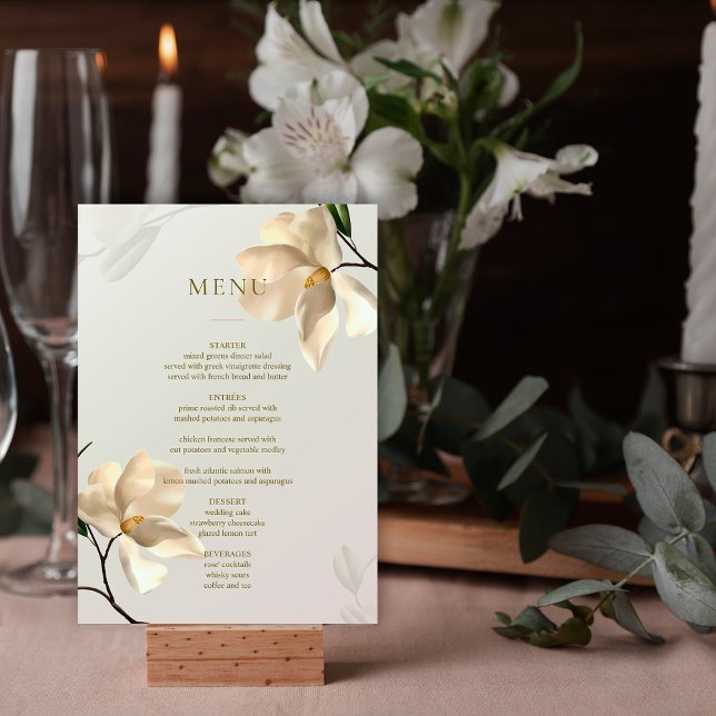 Invitación Elegante Oriental Magnolia Boda Carta de menú (Elegant Oriental Magnolia Wedding Table Menu Card)
