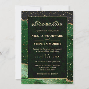 Invitación Elegante Ornamentación Marco de Oro Agata Verde Bo