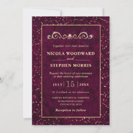 Invitación Elegante Ornamentación Marco Dorado Mármol Rosa Bo