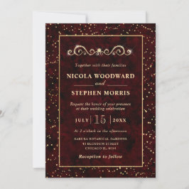 Invitación Elegante Ornamentación Marco Dorado sobre Boda de 