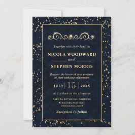 Invitación Elegante Ornamentación Marco Dorado sobre Boda de 