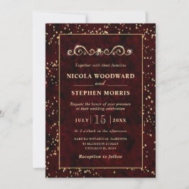 Invitación Elegante ornamento marco dorado sobre boda de márm