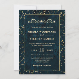 Invitación Elegante ornamento marco dorado sobre boda de márm