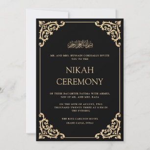Invitación Elegante Ornate Boda Ceremonia Nikah Negro Oro