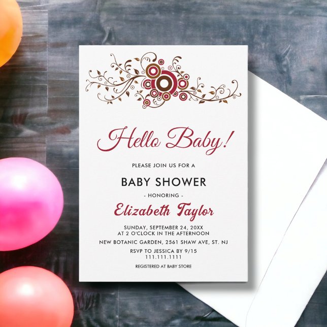 Invitación Elegante Ornate Burgundy Leaves Cae Baby Shower (Subido por el creador)
