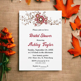 Invitación Elegante Ornate Burgundy Leaves Cae Ducha Bridal