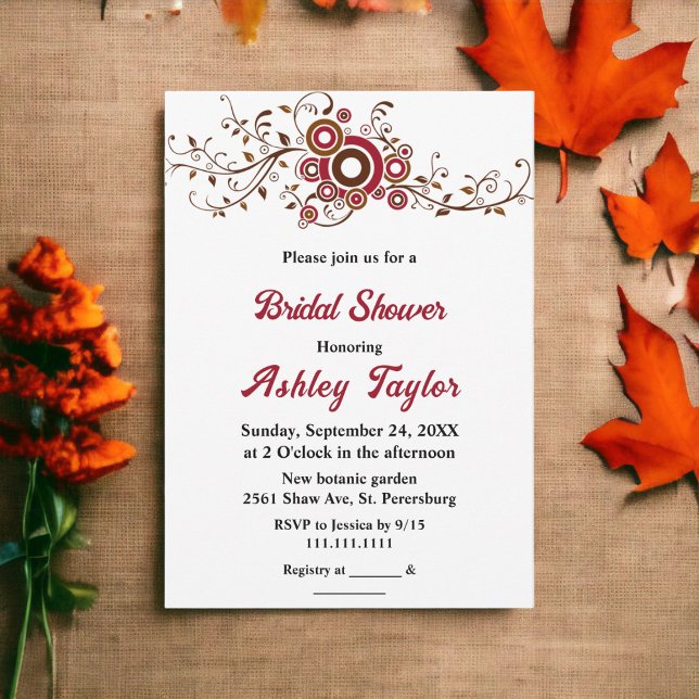Invitación Elegante Ornate Burgundy Leaves Cae Ducha Bridal (Subido por el creador)