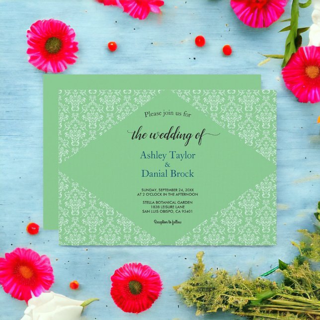 Invitación Elegante Ornate Damask Boda de Moda Art Deco Forma (Subido por el creador)