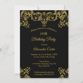 Invitación Elegante Ornate Gold Black Birday Party