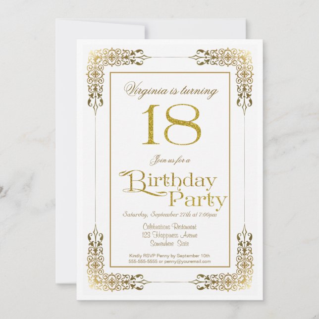 Invitación Elegante Ornate Gold Lace 18ª fiesta de cumpleaños (Anverso)