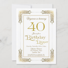 Invitación Elegante ornate Gold Lace 40 cumpleaños cena
