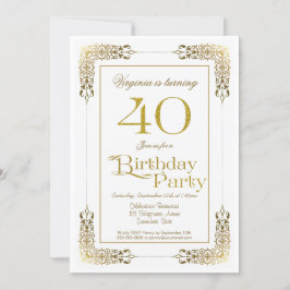 Invitación Elegante Ornate Gold Lace 40 Fiesta de cumpleaños