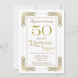 Invitación Elegante ornate Gold Lace 50 cumpleaños cena