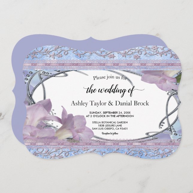Invitación Elegante Ornate Moda Púrpura Boda Floral Moderno (Anverso / Reverso)