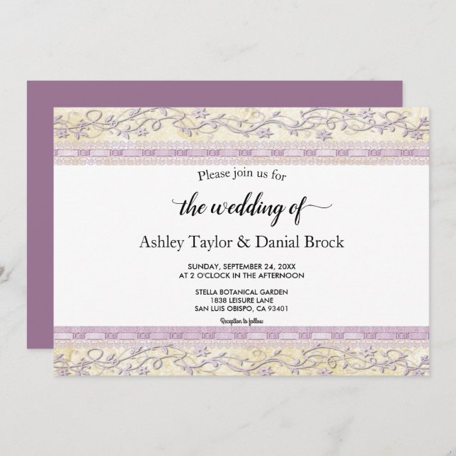 Invitación Elegante Ornate Simple Script Purple Classy Boda (Anverso / Reverso)
