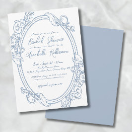 Invitación Elegante Ornate Vintage Dusty Blue Bridal Shower