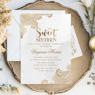 Invitación Elegante ornato de oro dulce dieciséis cumpleaños