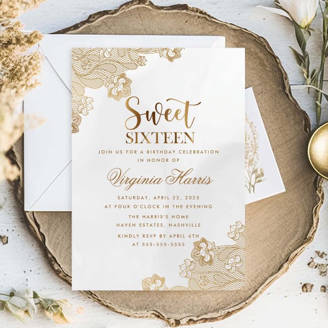 Invitación Elegante ornato de oro dulce dieciséis cumpleaños (Subido por el creador)