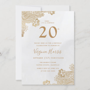 Invitación Elegante Ornato de Oro Veinte cumpleaños