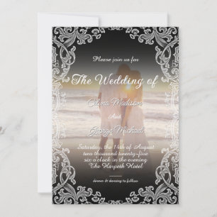Invitación Elegante Ornato Rústico con boda de fotografía rom