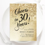 Invitación Elegante Oro 30 cumpleaños<br><div class="desc">Elegante invitación de cumpleaños número 30. Elegante diseño en falso oro purpurina y negro. Presenta tipografía y tipo de letra de guión. Perfecto para una elegante celebración del cumpleaños de las mujeres. Personaliza con tus propios detalles. Mándame un mensaje si necesitas edad personalizado. Invitaciones Zazzle impresas o una plantilla imprimible...</div>