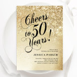 Invitación Elegante Oro 50 cumpleaños<br><div class="desc">Elegante invitación de cumpleaños número 50. Elegante diseño en falso oro purpurina y negro. Presenta tipografía y tipo de letra de guión. Perfecto para una elegante celebración del cumpleaños de las mujeres. Personaliza con tus propios detalles. Mándame un mensaje si necesitas edad personalizado. Invitaciones Zazzle impresas o una plantilla imprimible...</div>