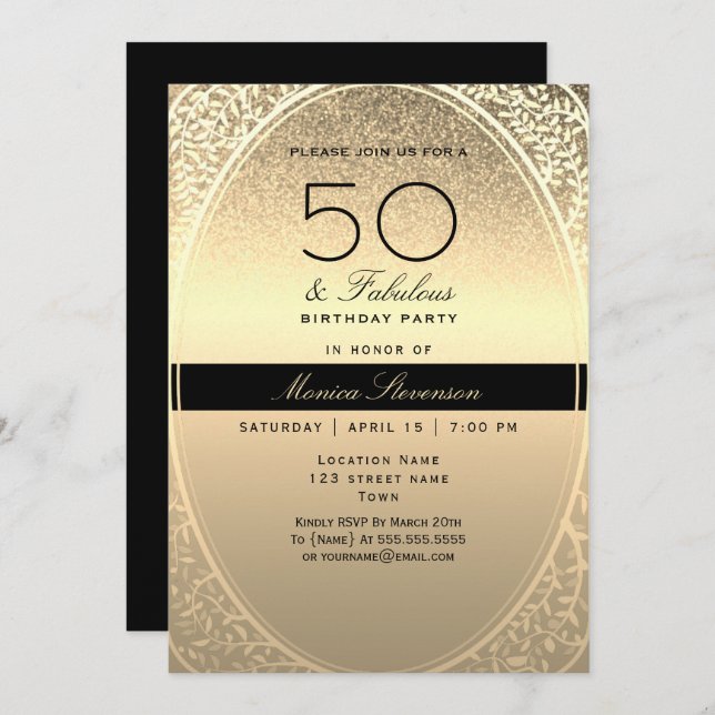 Invitación Elegante Oro 50 cumpleaños (Anverso / Reverso)