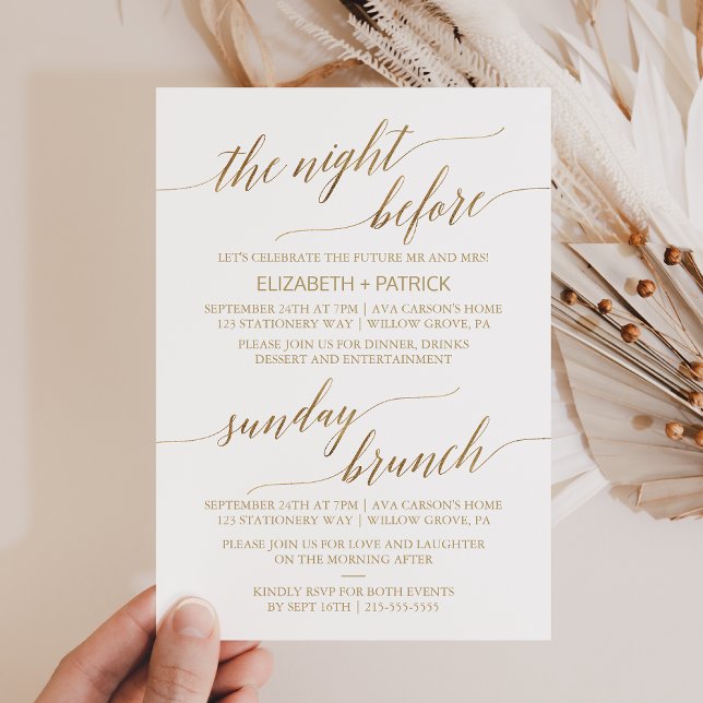 Invitación Elegante Oro 5 x 7" Ensayo Cena y Brunch Dominical (Subido por el creador)