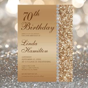 Invitación Elegante Oro 70.ª foto de cumpleaños