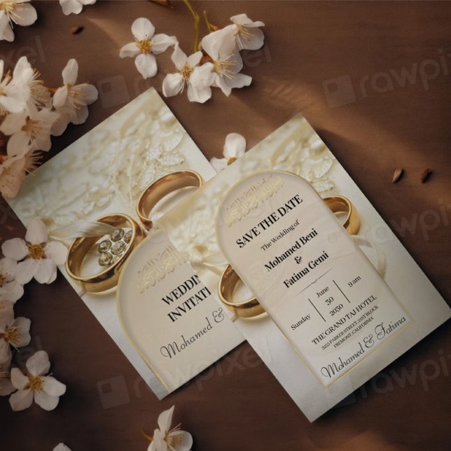 Invitación Elegante oro Anillos de la boda islámica (Subido por el creador)